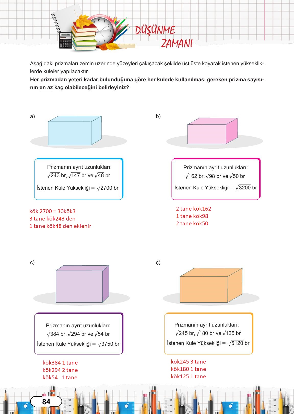 8. Sınıf Meb Yayınları Matematik Ders Kitabı Sayfa 84 Cevapları 8. Sınıf Meb Yayınları Matematik Ders Kitabı Sayfa 84 Cevapları