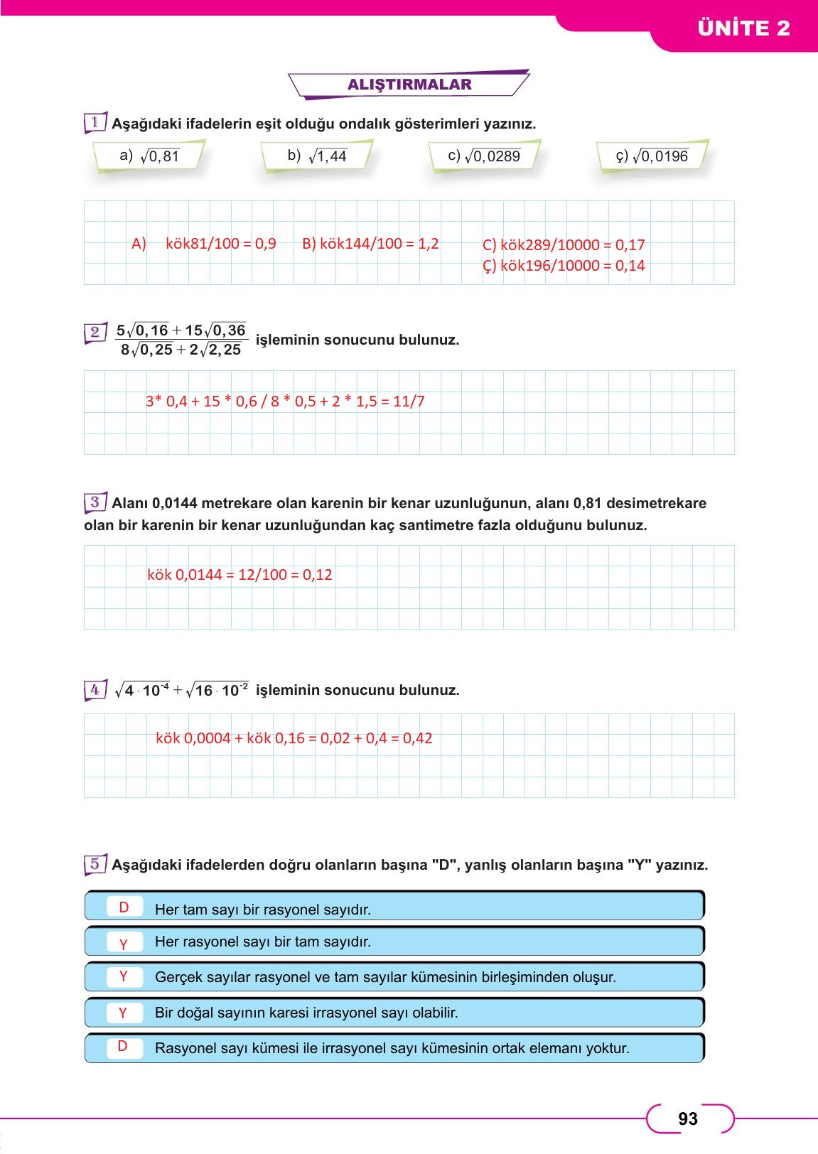 8. Sınıf Meb Yayınları Matematik Ders Kitabı Sayfa 93 Cevapları