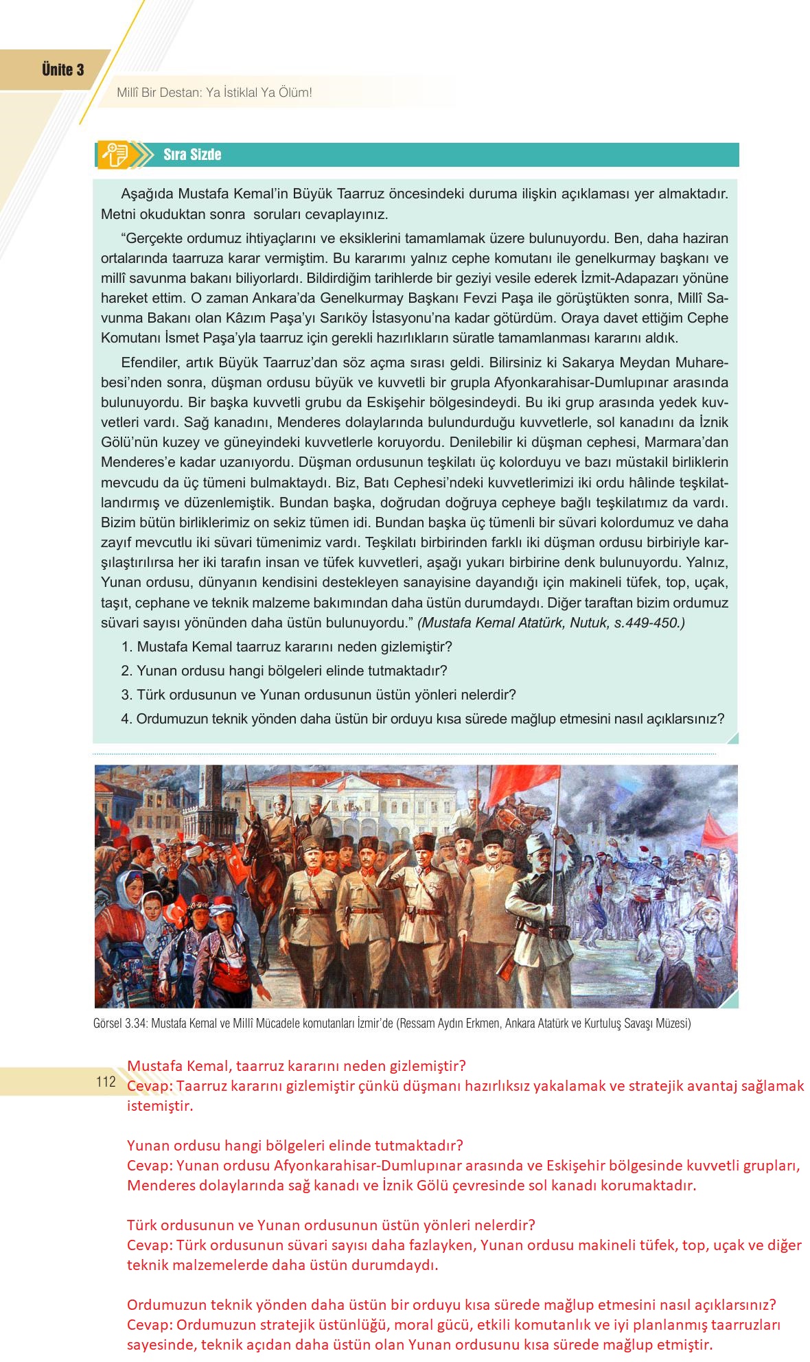 8. Sınıf Semih Ofset Sek Yayınları İnkılap Tarihi Ve Atatürkçülük Ders Kitabı Sayfa 112 Cevapları