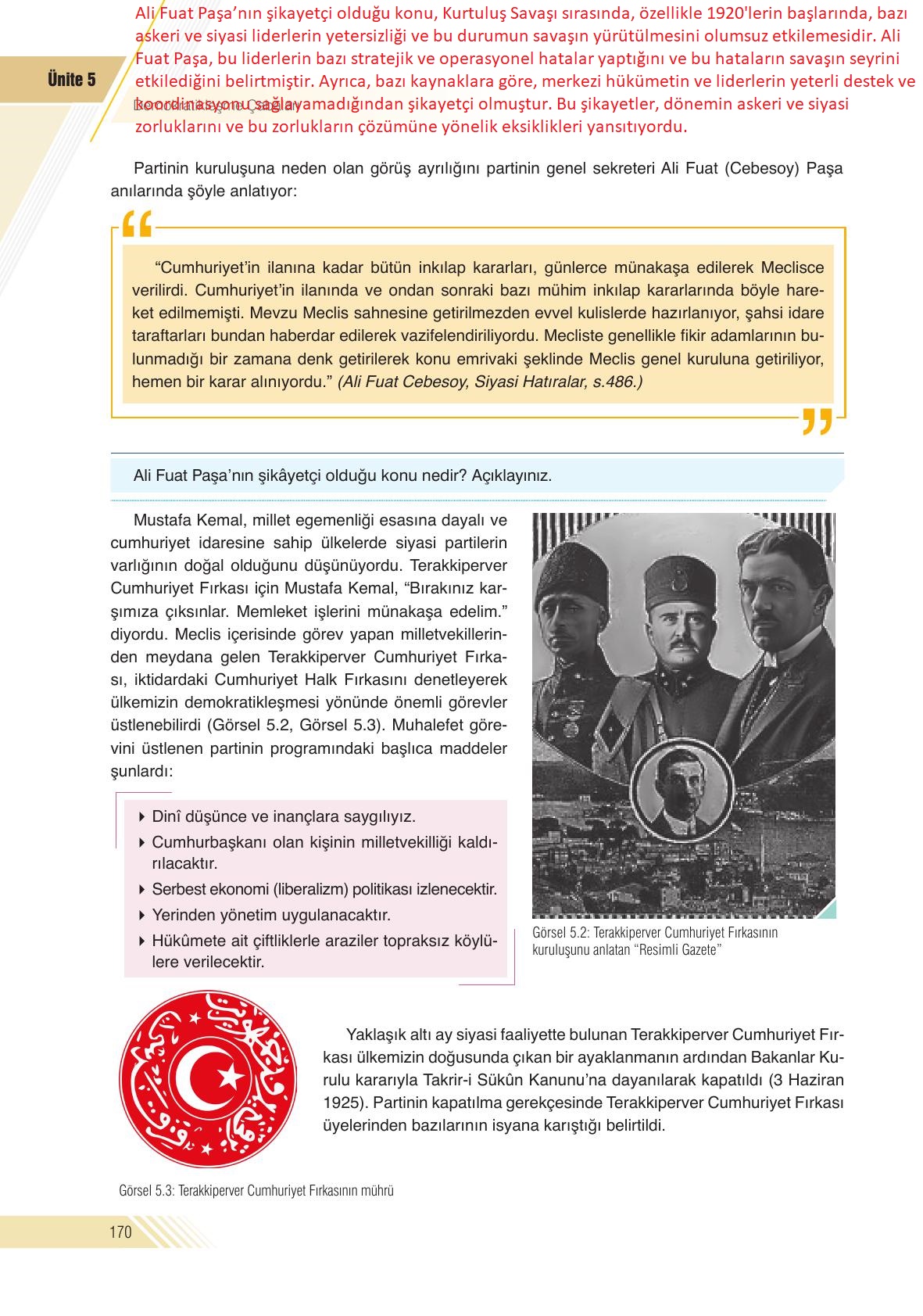 8. Sınıf Semih Ofset Sek Yayınları İnkılap Tarihi Ve Atatürkçülük Ders Kitabı Sayfa 170 Cevapları