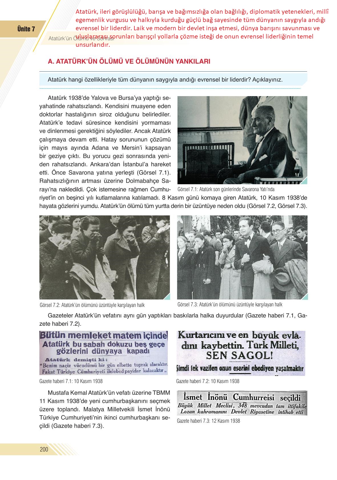 8. Sınıf Semih Ofset Sek Yayınları İnkılap Tarihi Ve Atatürkçülük Ders Kitabı Sayfa 200 Cevapları