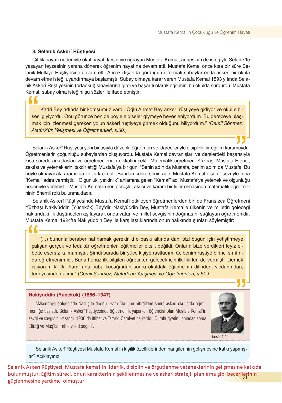 8. Sınıf Semih Ofset Sek Yayınları İnkılap Tarihi Ve Atatürkçülük Ders Kitabı Sayfa 21 Cevapları