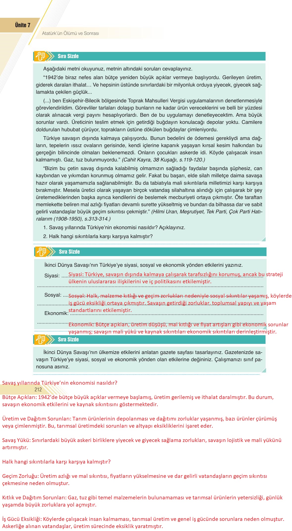 8. Sınıf Semih Ofset Sek Yayınları İnkılap Tarihi Ve Atatürkçülük Ders Kitabı Sayfa 212 Cevapları