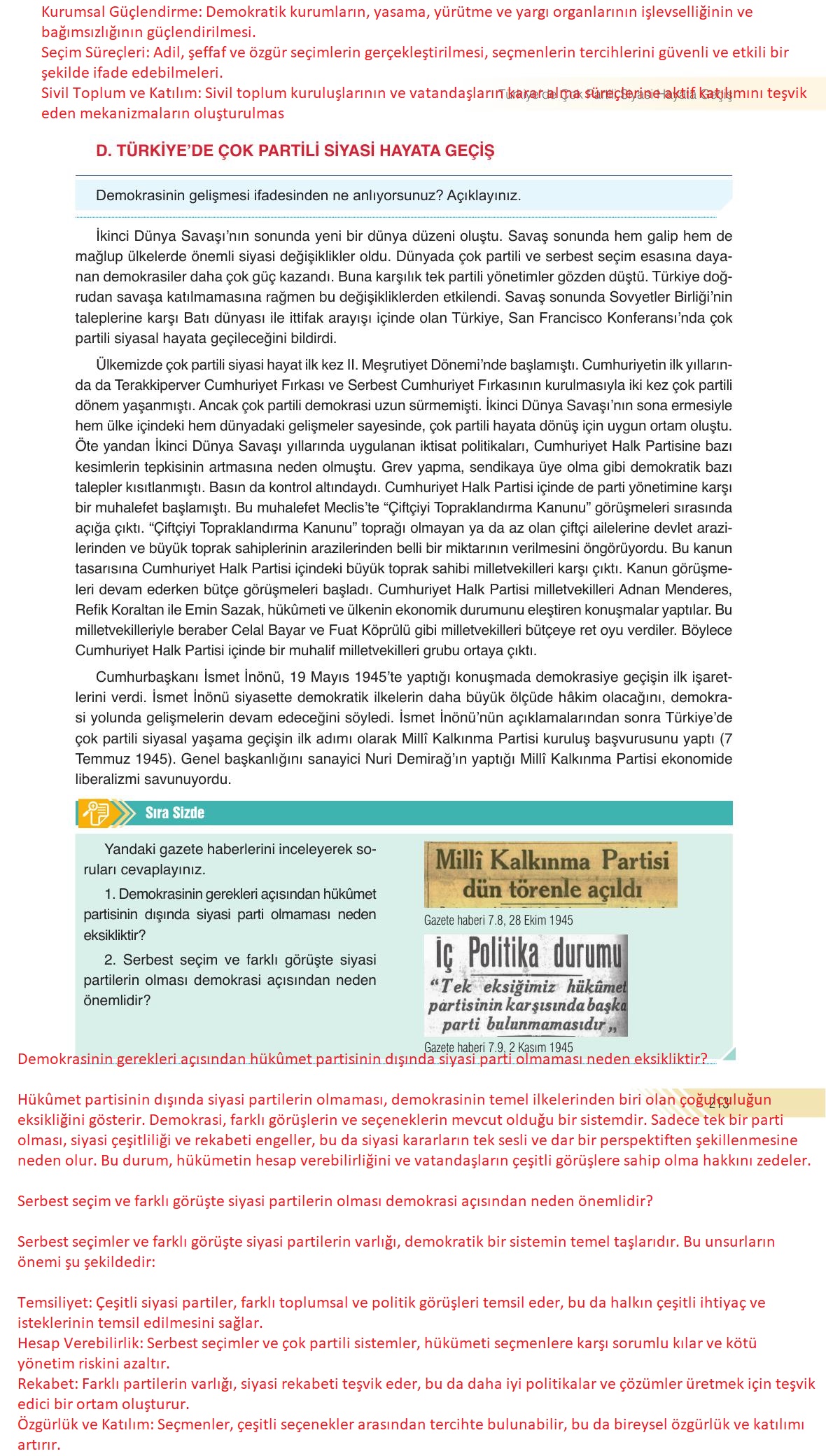 8. Sınıf Semih Ofset Sek Yayınları İnkılap Tarihi Ve Atatürkçülük Ders Kitabı Sayfa 213 Cevapları