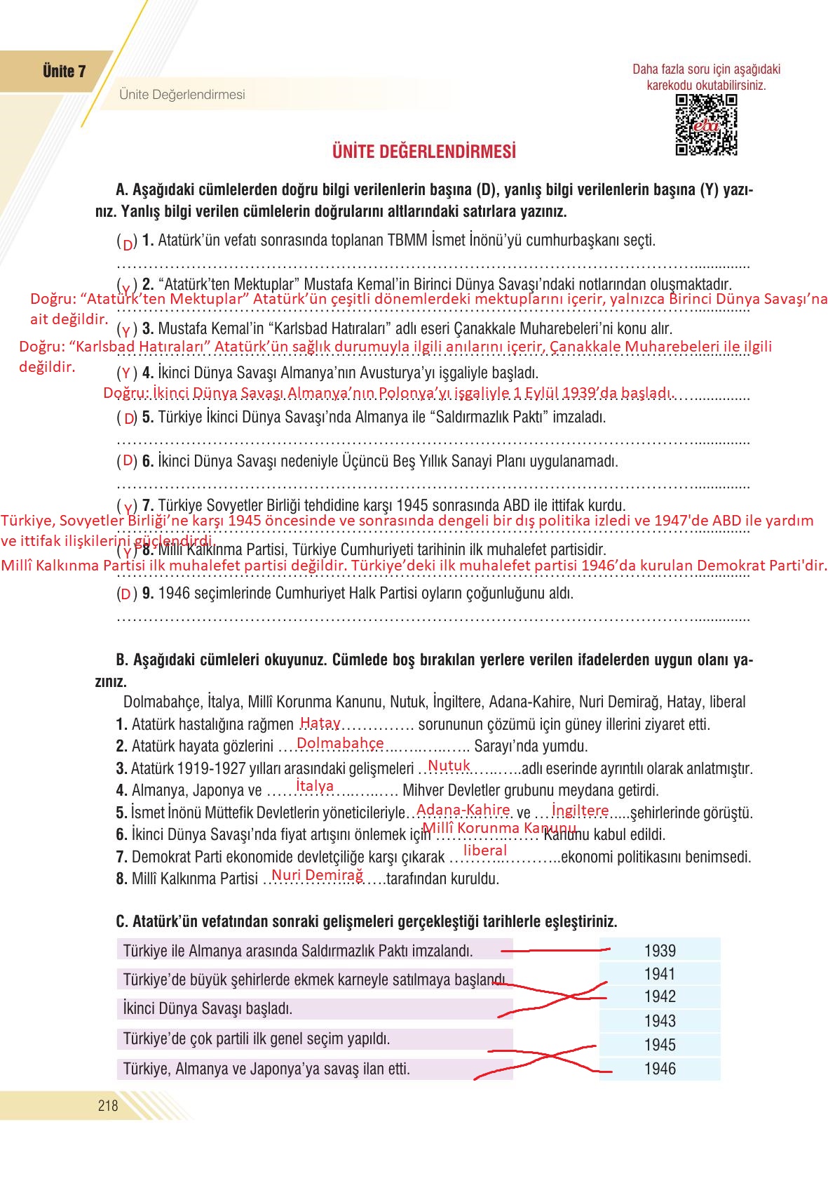 8. Sınıf Semih Ofset Sek Yayınları İnkılap Tarihi Ve Atatürkçülük Ders Kitabı Sayfa 218 Cevapları