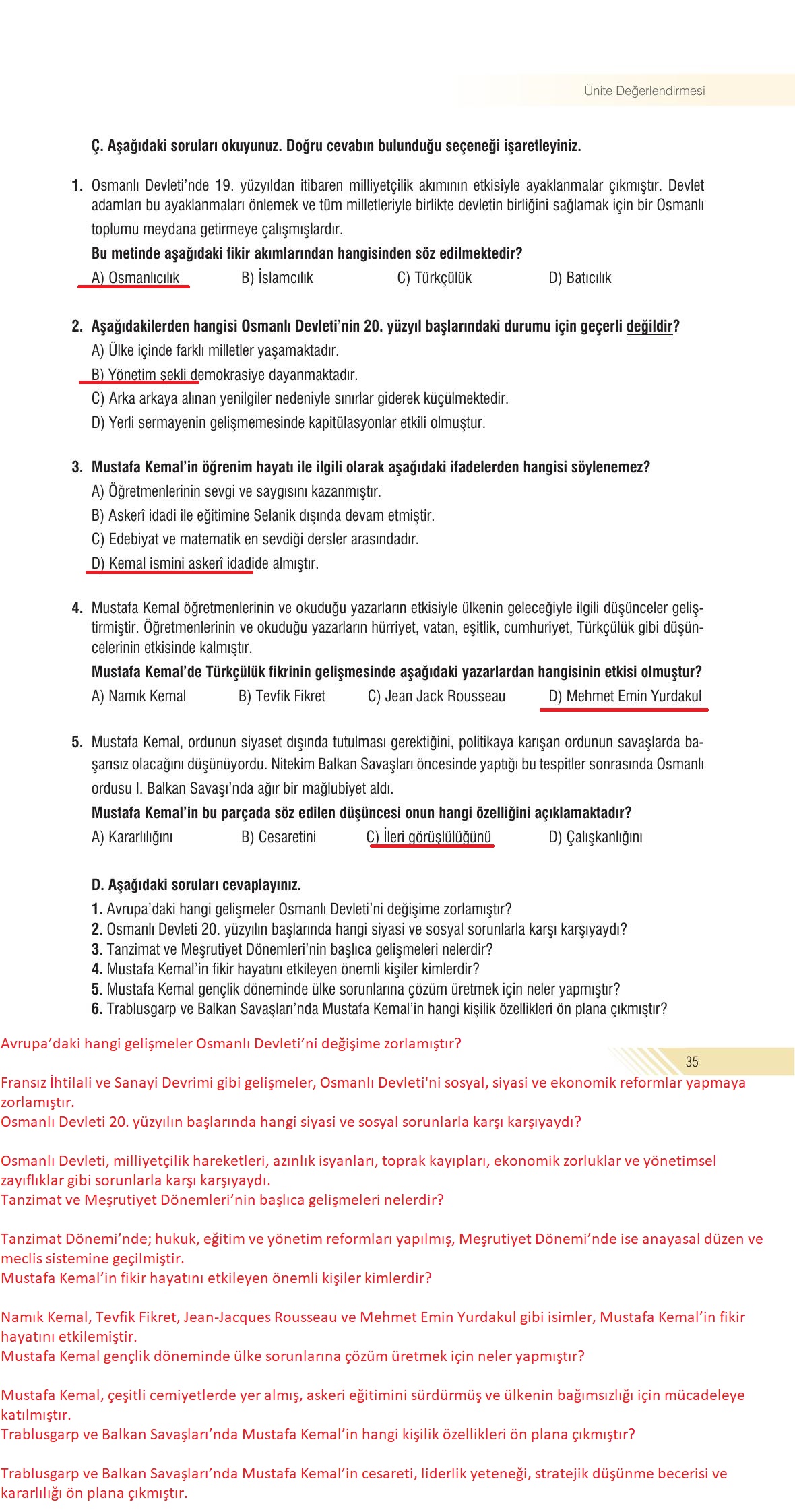 8. Sınıf Semih Ofset Sek Yayınları İnkılap Tarihi Ve Atatürkçülük Ders Kitabı Sayfa 35 Cevapları