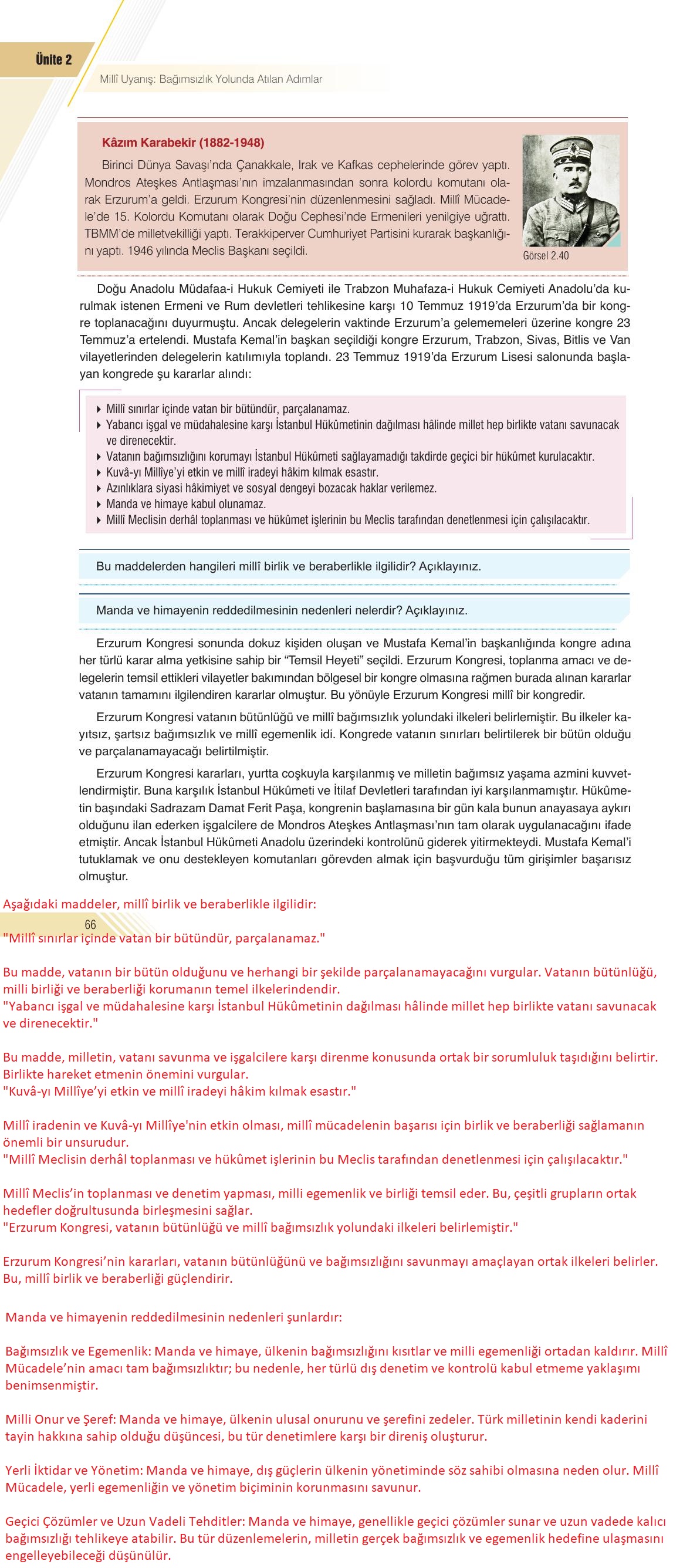 8. Sınıf Semih Ofset Sek Yayınları İnkılap Tarihi Ve Atatürkçülük Ders Kitabı Sayfa 66 Cevapları