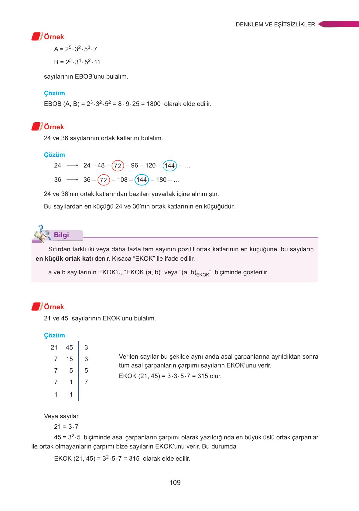 9. Sınıf Ata Yayınları Matematik Ders Kitabı Sayfa 109 Cevapları