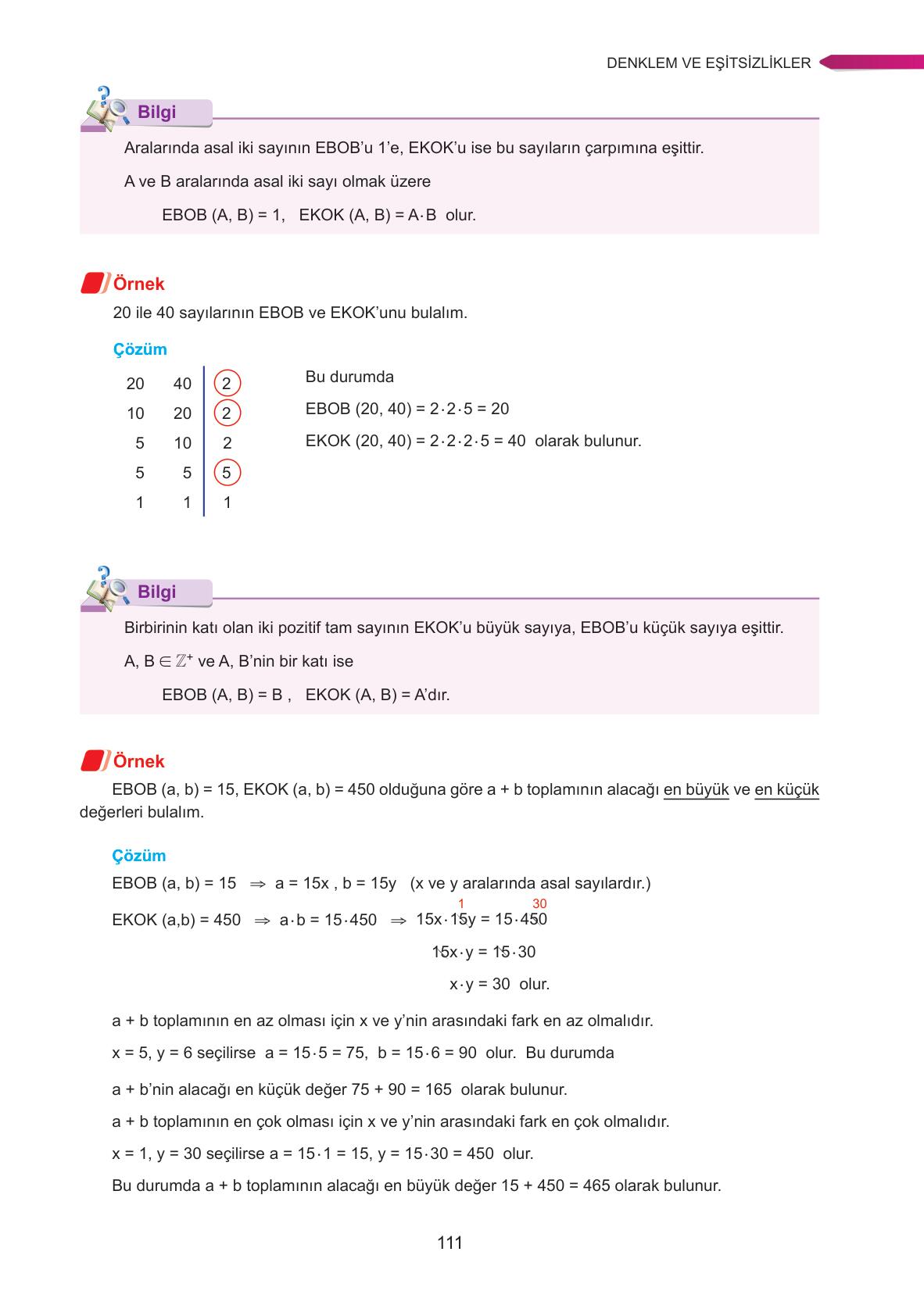 9. Sınıf Ata Yayınları Matematik Ders Kitabı Sayfa 111 Cevapları