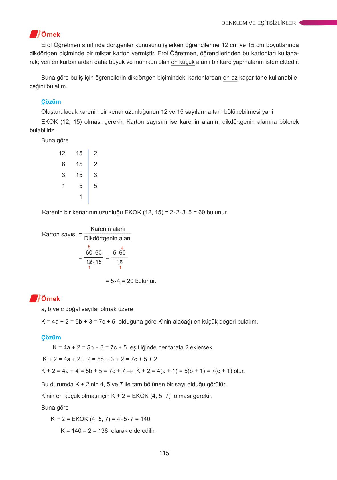 9. Sınıf Ata Yayınları Matematik Ders Kitabı Sayfa 115 Cevapları 9. Sınıf Ata Yayınları Matematik Ders Kitabı Sayfa 115 Cevapları