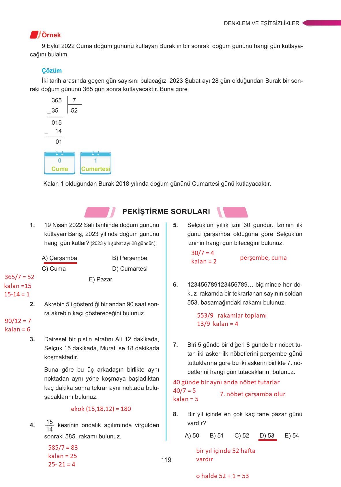 9. Sınıf Ata Yayınları Matematik Ders Kitabı Sayfa 119 Cevapları 9. Sınıf Ata Yayınları Matematik Ders Kitabı Sayfa 119 Cevapları