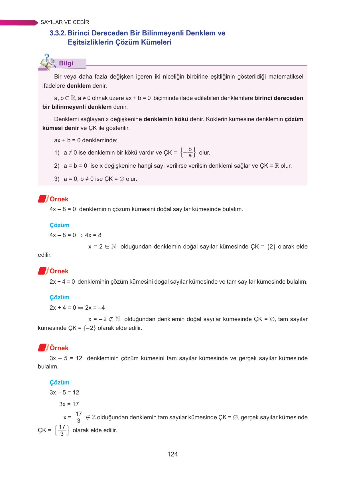 9. Sınıf Ata Yayınları Matematik Ders Kitabı Sayfa 124 Cevapları
