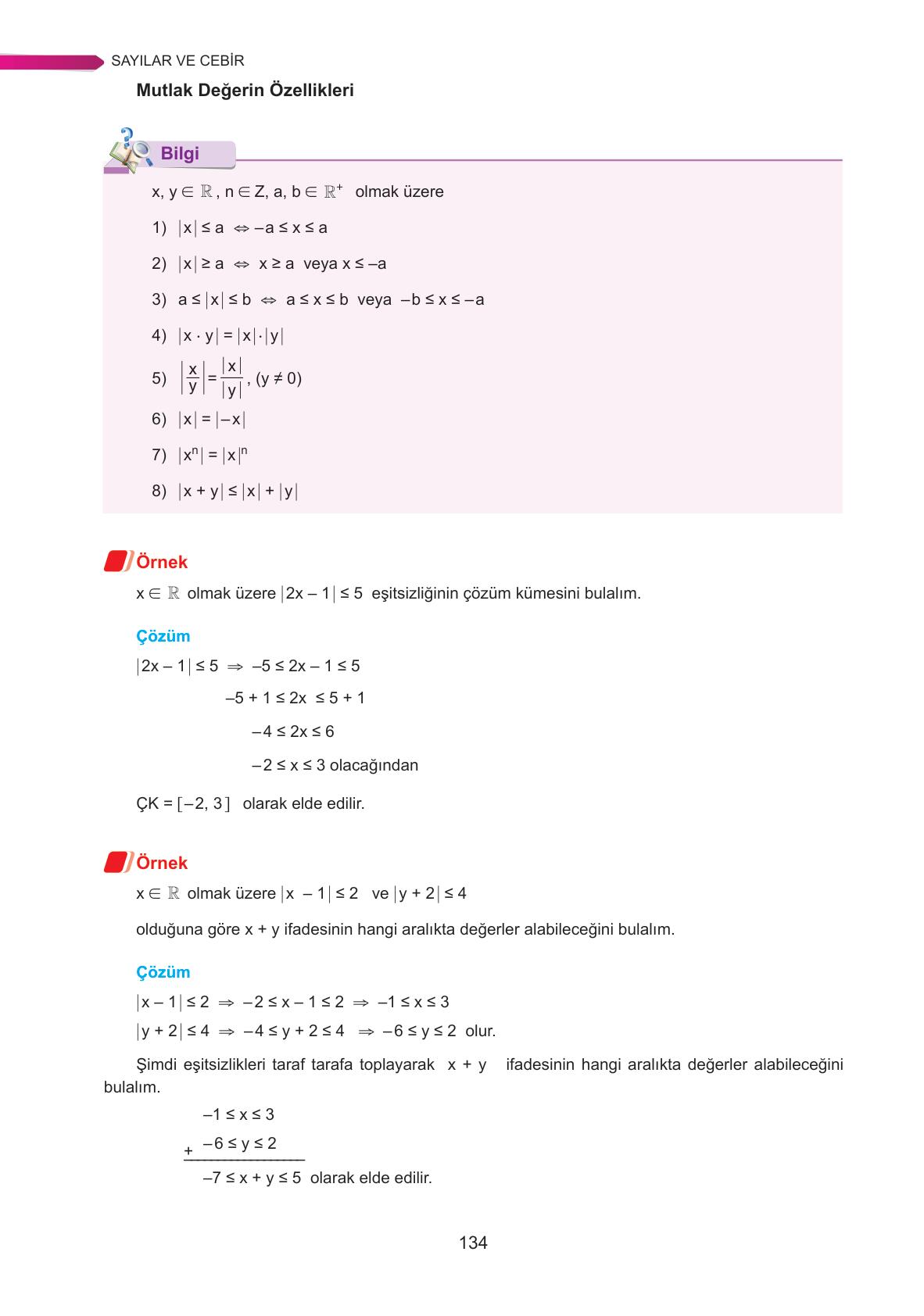 9. Sınıf Ata Yayınları Matematik Ders Kitabı Sayfa 134 Cevapları