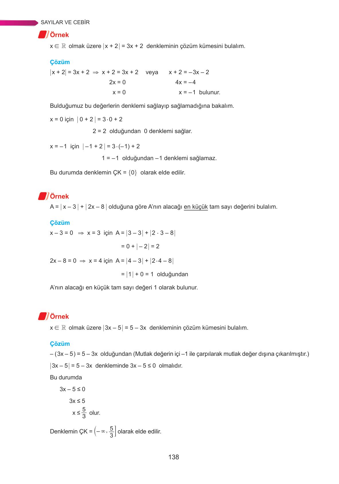 9. Sınıf Ata Yayınları Matematik Ders Kitabı Sayfa 138 Cevapları