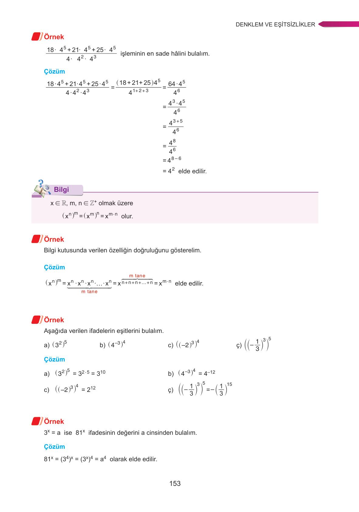 9. Sınıf Ata Yayınları Matematik Ders Kitabı Sayfa 153 Cevapları