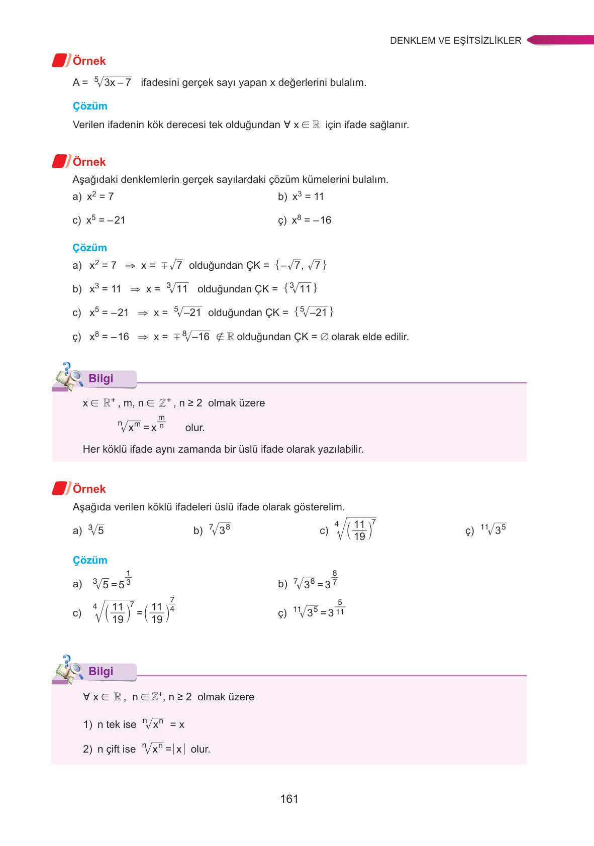 9. Sınıf Ata Yayınları Matematik Ders Kitabı Sayfa 161 Cevapları