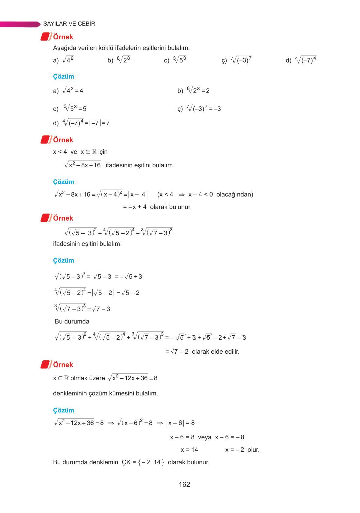 9. Sınıf Ata Yayınları Matematik Ders Kitabı Sayfa 162 Cevapları