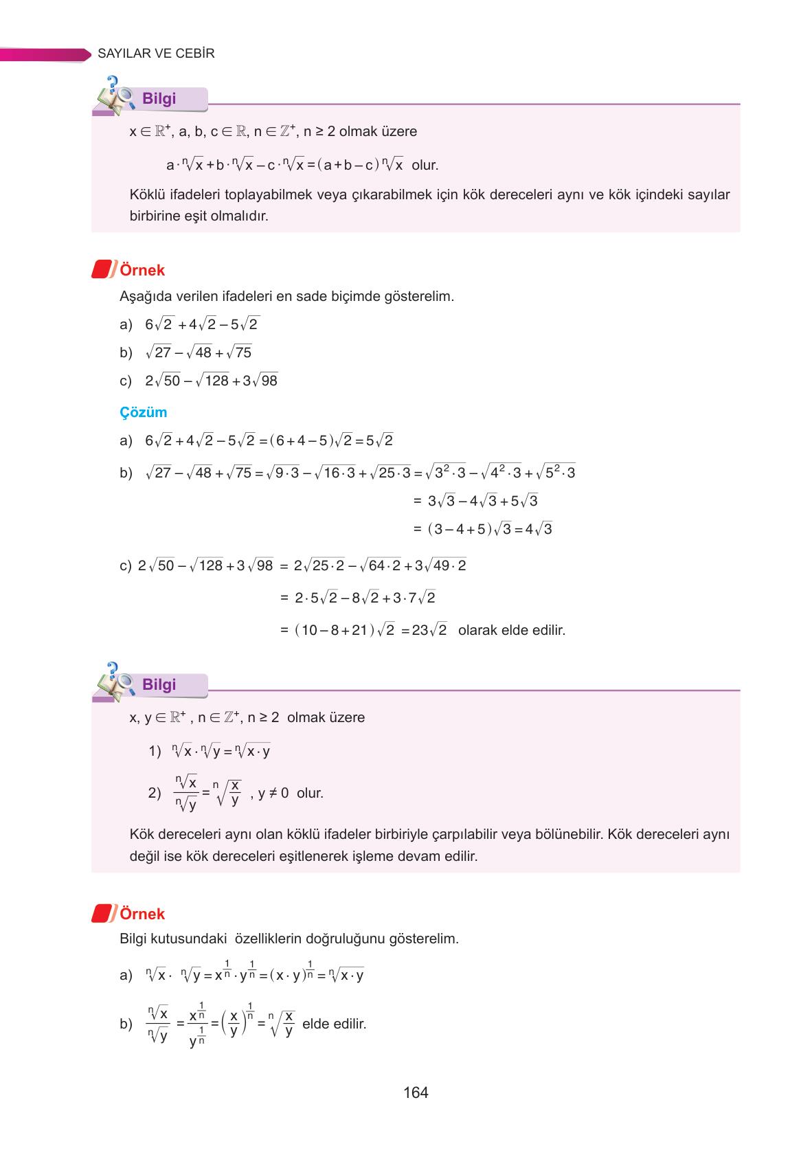 9. Sınıf Ata Yayınları Matematik Ders Kitabı Sayfa 164 Cevapları