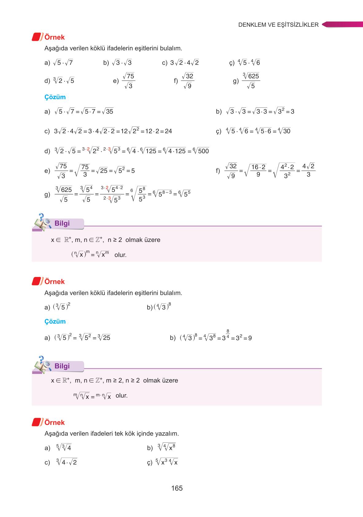 9. Sınıf Ata Yayınları Matematik Ders Kitabı Sayfa 165 Cevapları