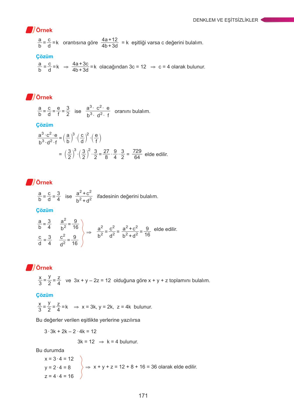 9. Sınıf Ata Yayınları Matematik Ders Kitabı Sayfa 171 Cevapları