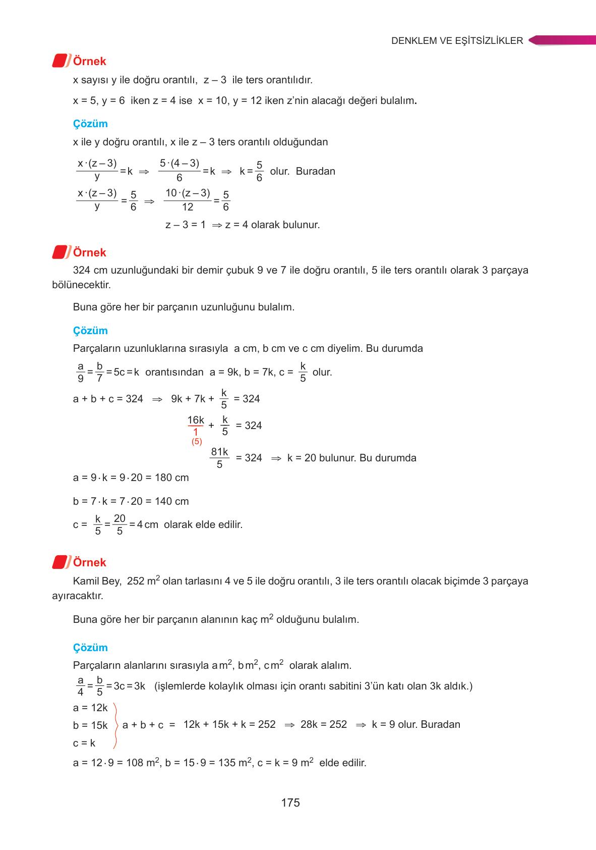 9. Sınıf Ata Yayınları Matematik Ders Kitabı Sayfa 175 Cevapları