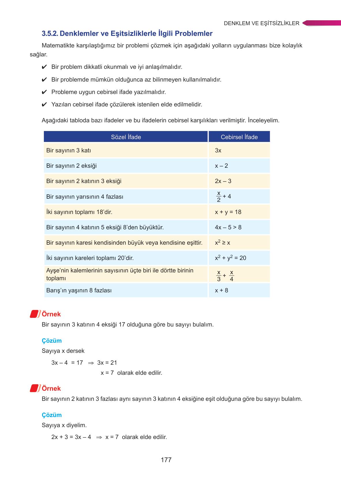 9. Sınıf Ata Yayınları Matematik Ders Kitabı Sayfa 177 Cevapları