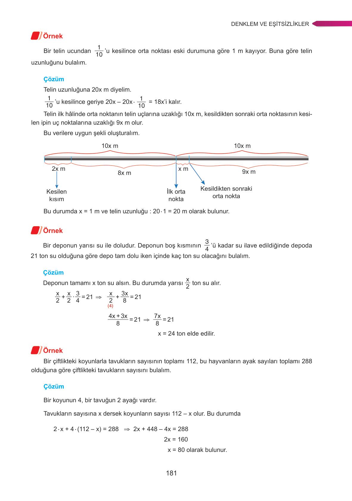 9. Sınıf Ata Yayınları Matematik Ders Kitabı Sayfa 181 Cevapları
