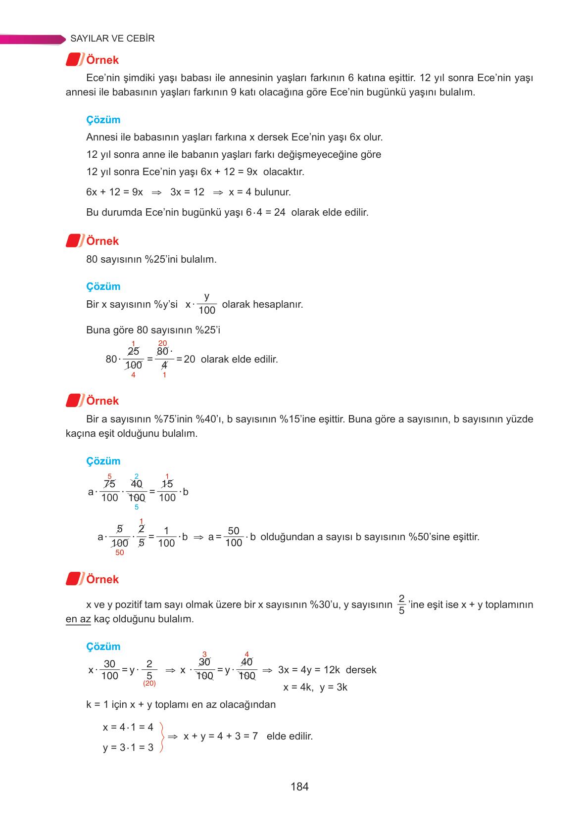 9. Sınıf Ata Yayınları Matematik Ders Kitabı Sayfa 184 Cevapları