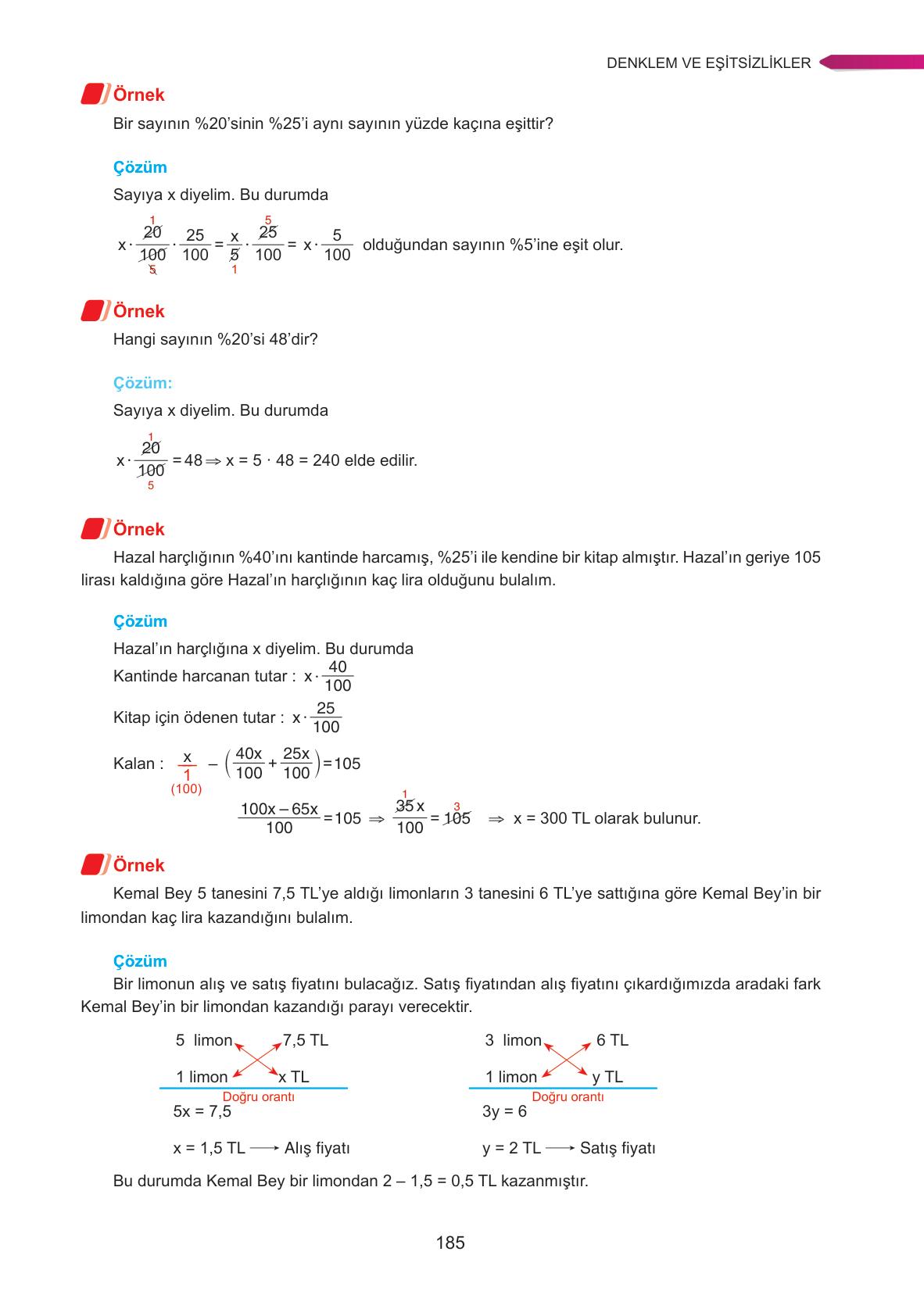 9. Sınıf Ata Yayınları Matematik Ders Kitabı Sayfa 185 Cevapları 9. Sınıf Ata Yayınları Matematik Ders Kitabı Sayfa 185 Cevapları