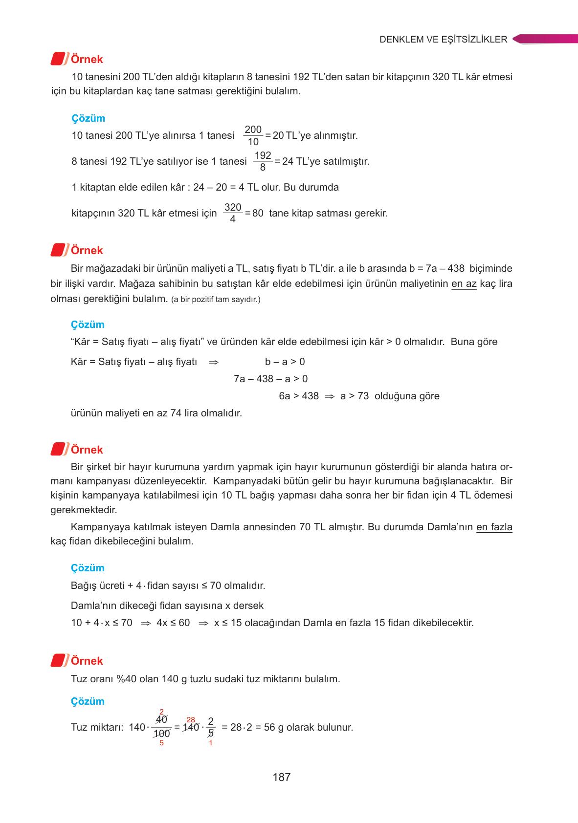 9. Sınıf Ata Yayınları Matematik Ders Kitabı Sayfa 187 Cevapları