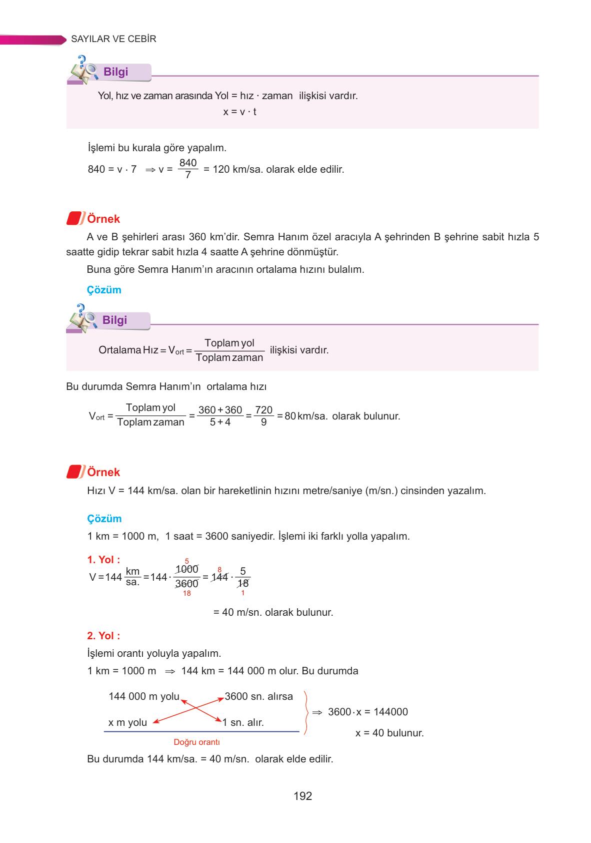 9. Sınıf Ata Yayınları Matematik Ders Kitabı Sayfa 192 Cevapları