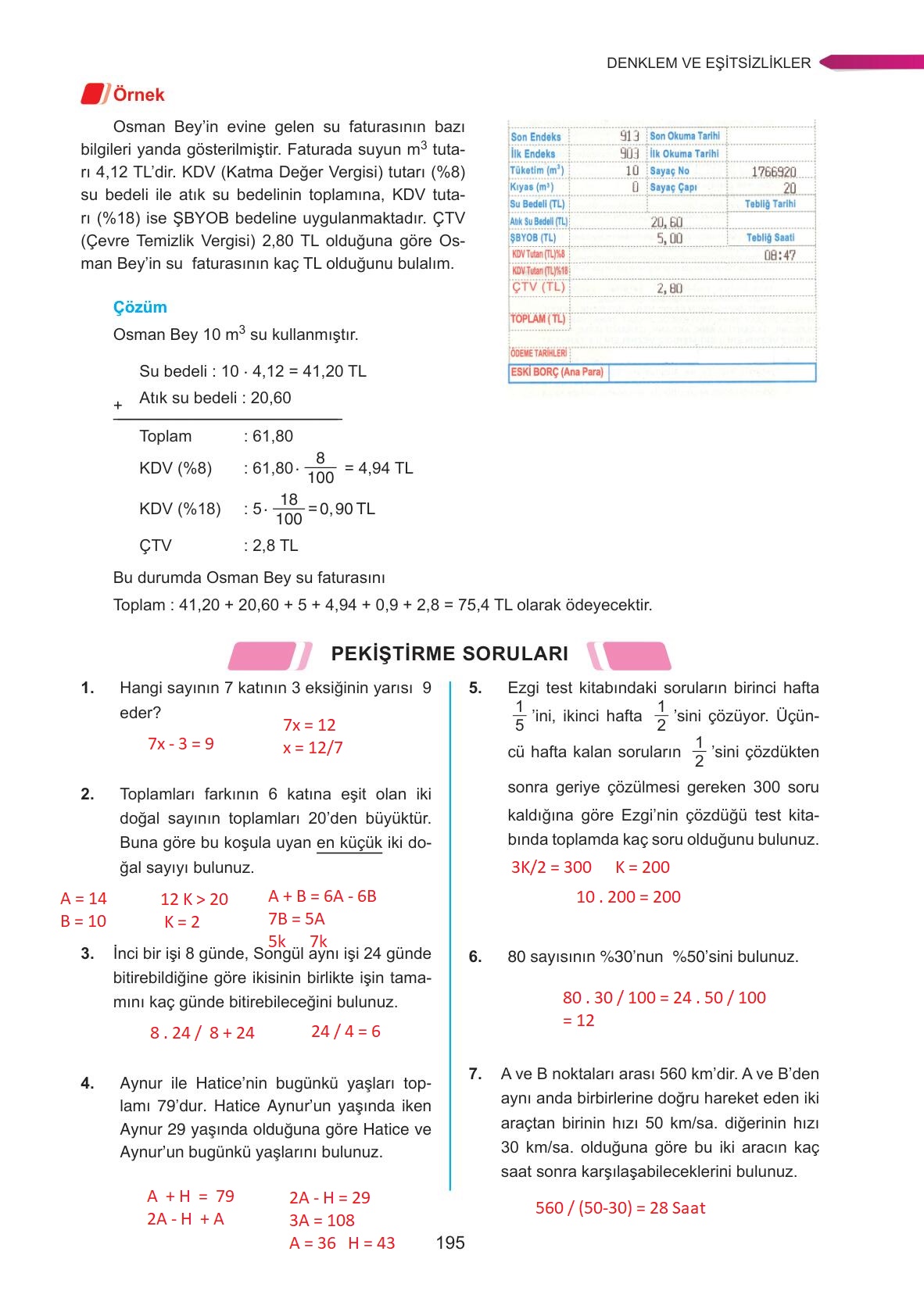 9. Sınıf Ata Yayınları Matematik Ders Kitabı Sayfa 195 Cevapları