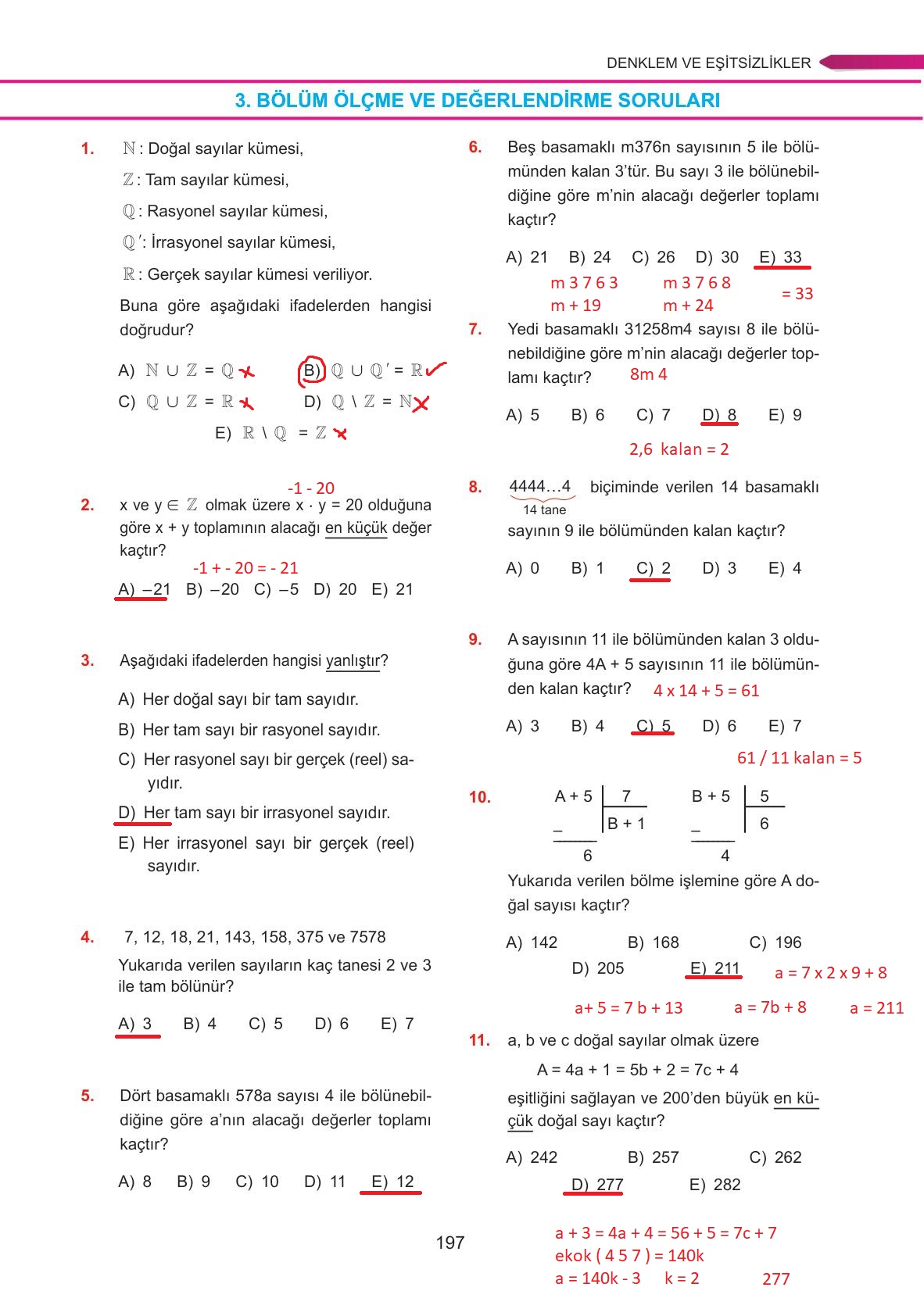9. Sınıf Ata Yayınları Matematik Ders Kitabı Sayfa 197 Cevapları