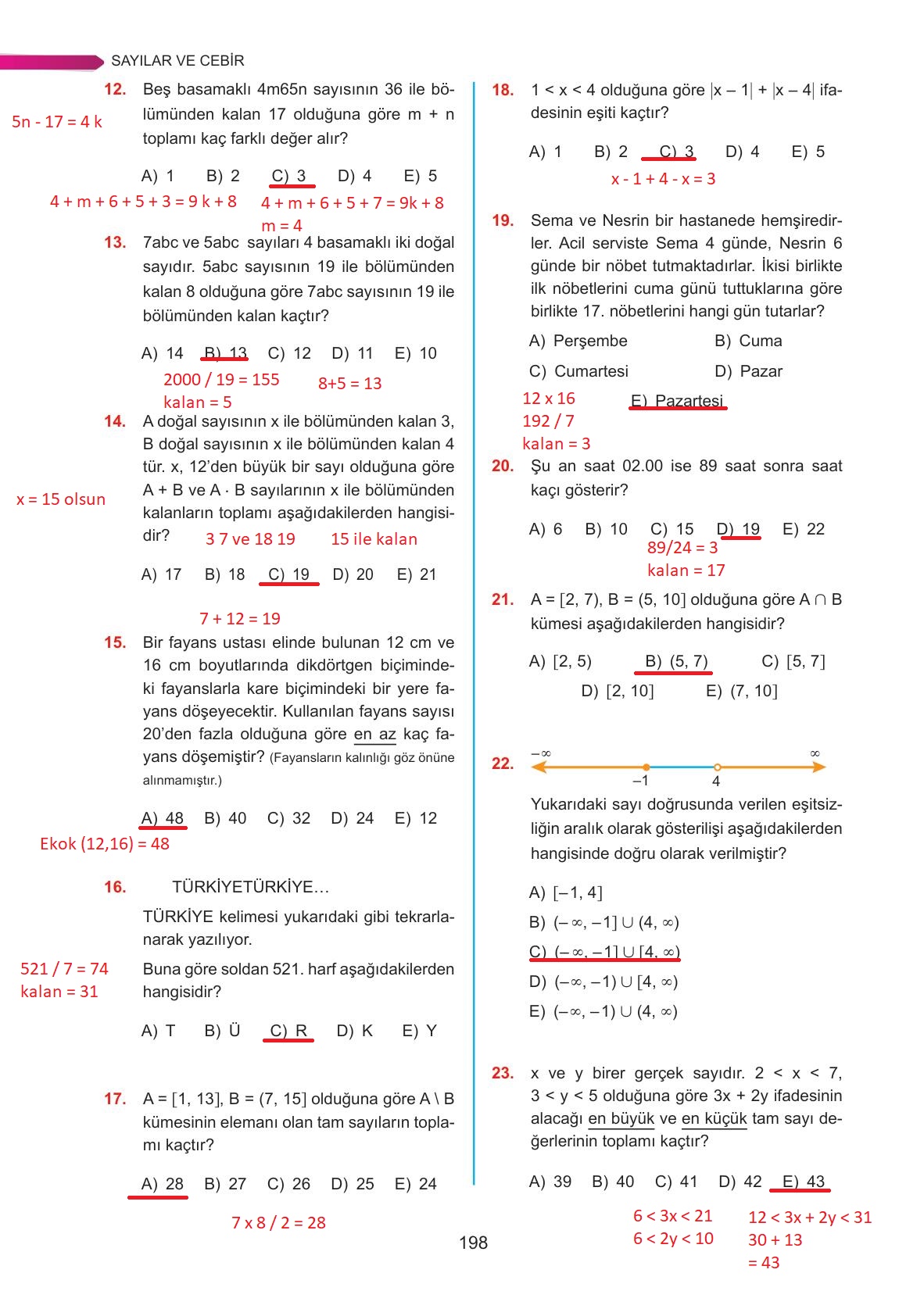 9. Sınıf Ata Yayınları Matematik Ders Kitabı Sayfa 198 Cevapları