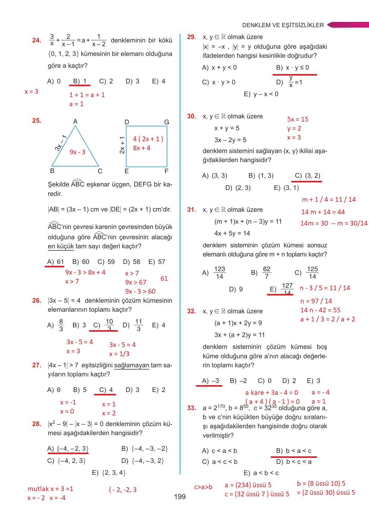 9. Sınıf Ata Yayınları Matematik Ders Kitabı Sayfa 199 Cevapları