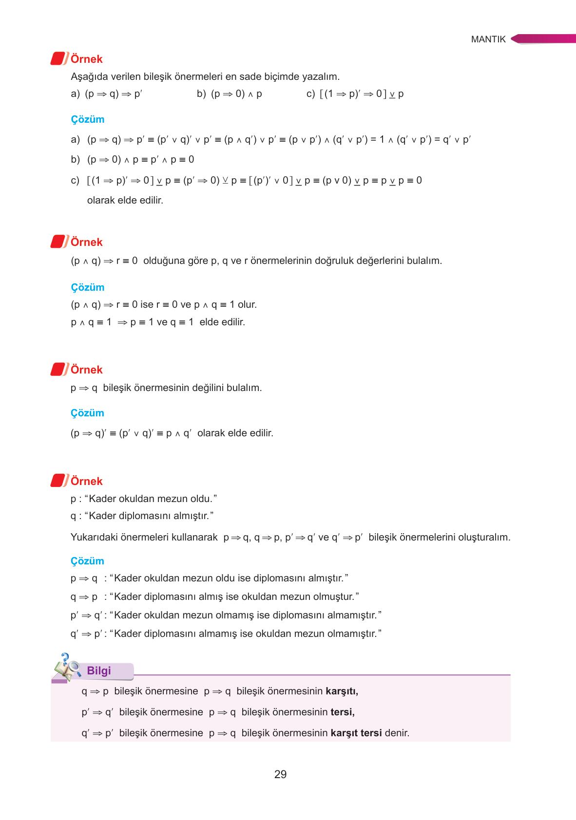 9. Sınıf Ata Yayınları Matematik Ders Kitabı Sayfa 29 Cevapları