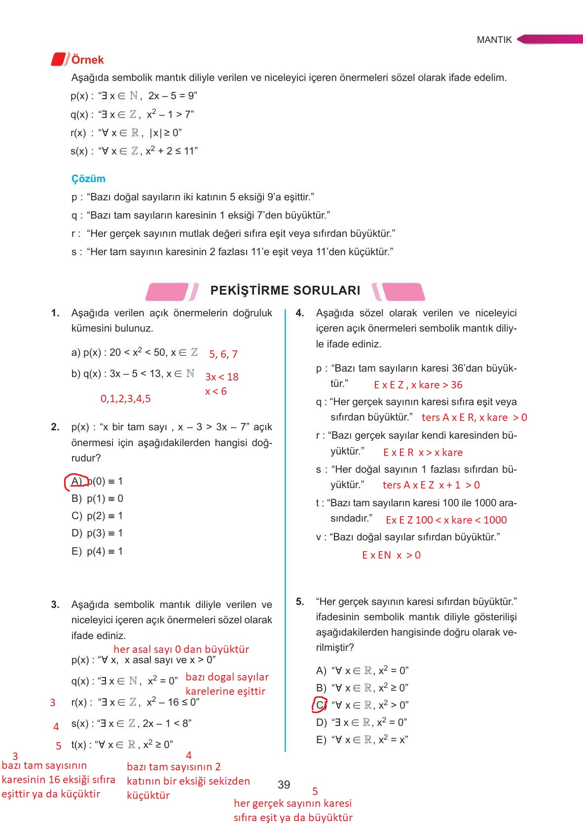 9. Sınıf Ata Yayınları Matematik Ders Kitabı Sayfa 39 Cevapları