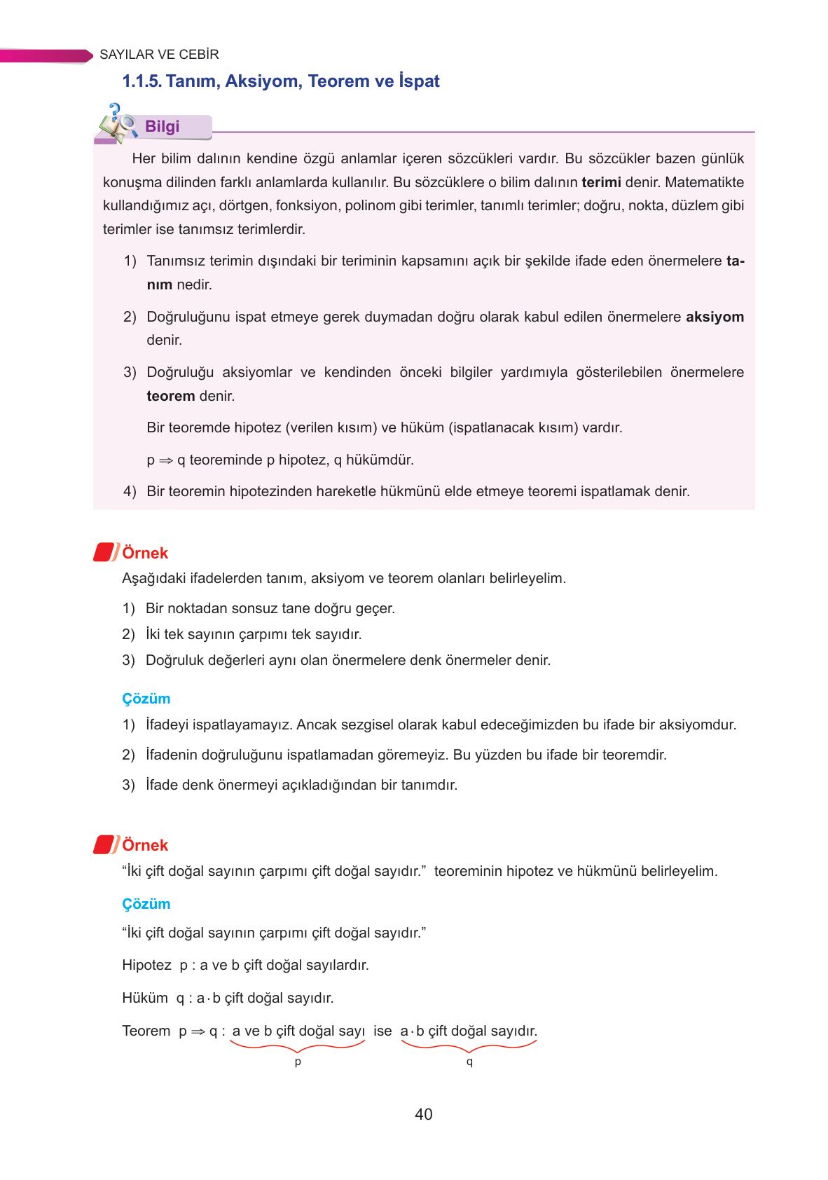 9. Sınıf Ata Yayınları Matematik Ders Kitabı Sayfa 40 Cevapları