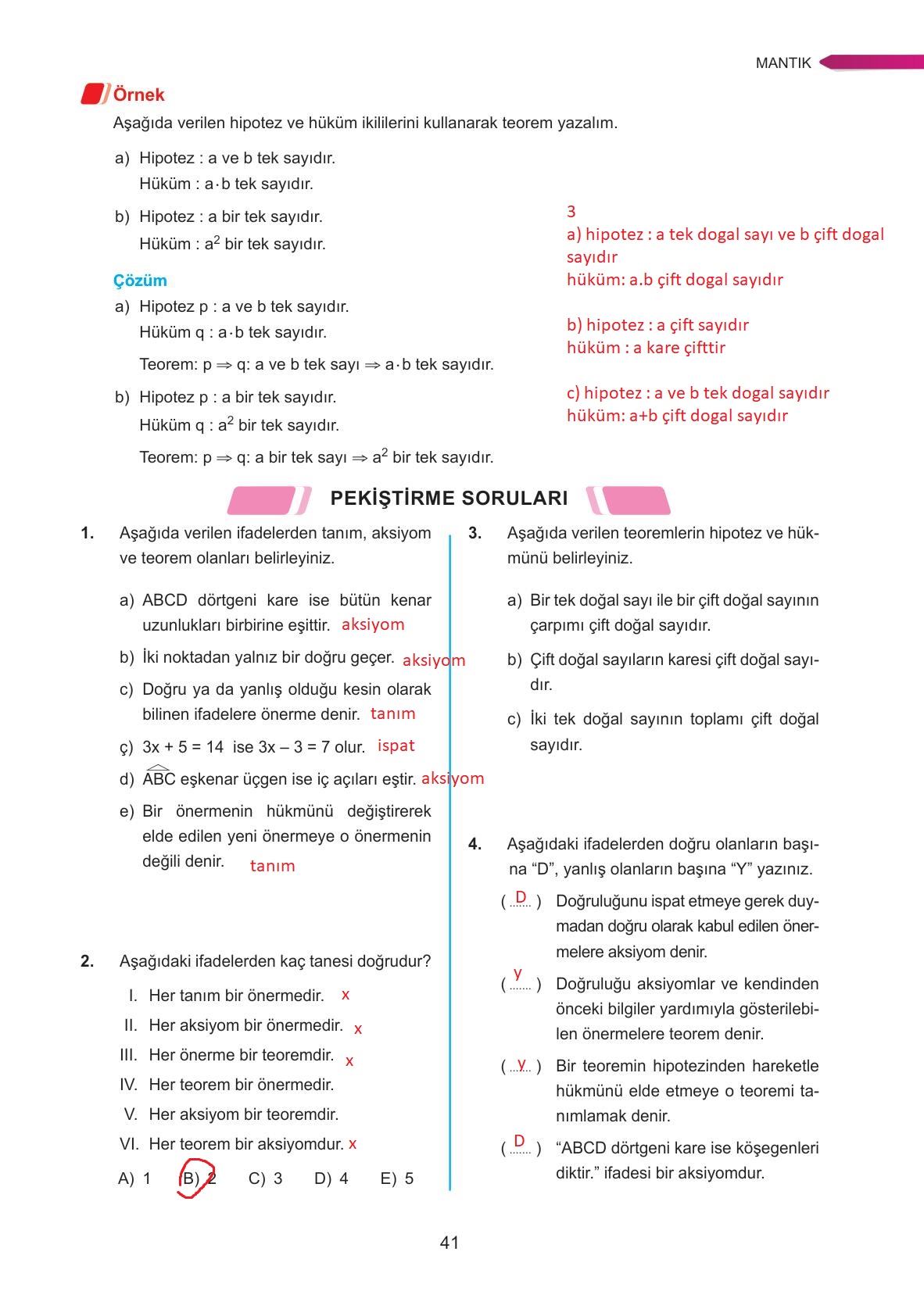 9. Sınıf Ata Yayınları Matematik Ders Kitabı Sayfa 41 Cevapları