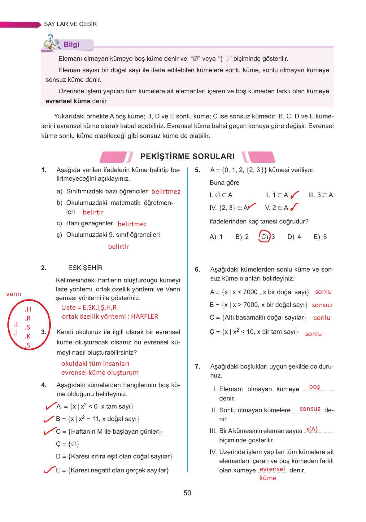 9. Sınıf Ata Yayınları Matematik Ders Kitabı Sayfa 50 Cevapları