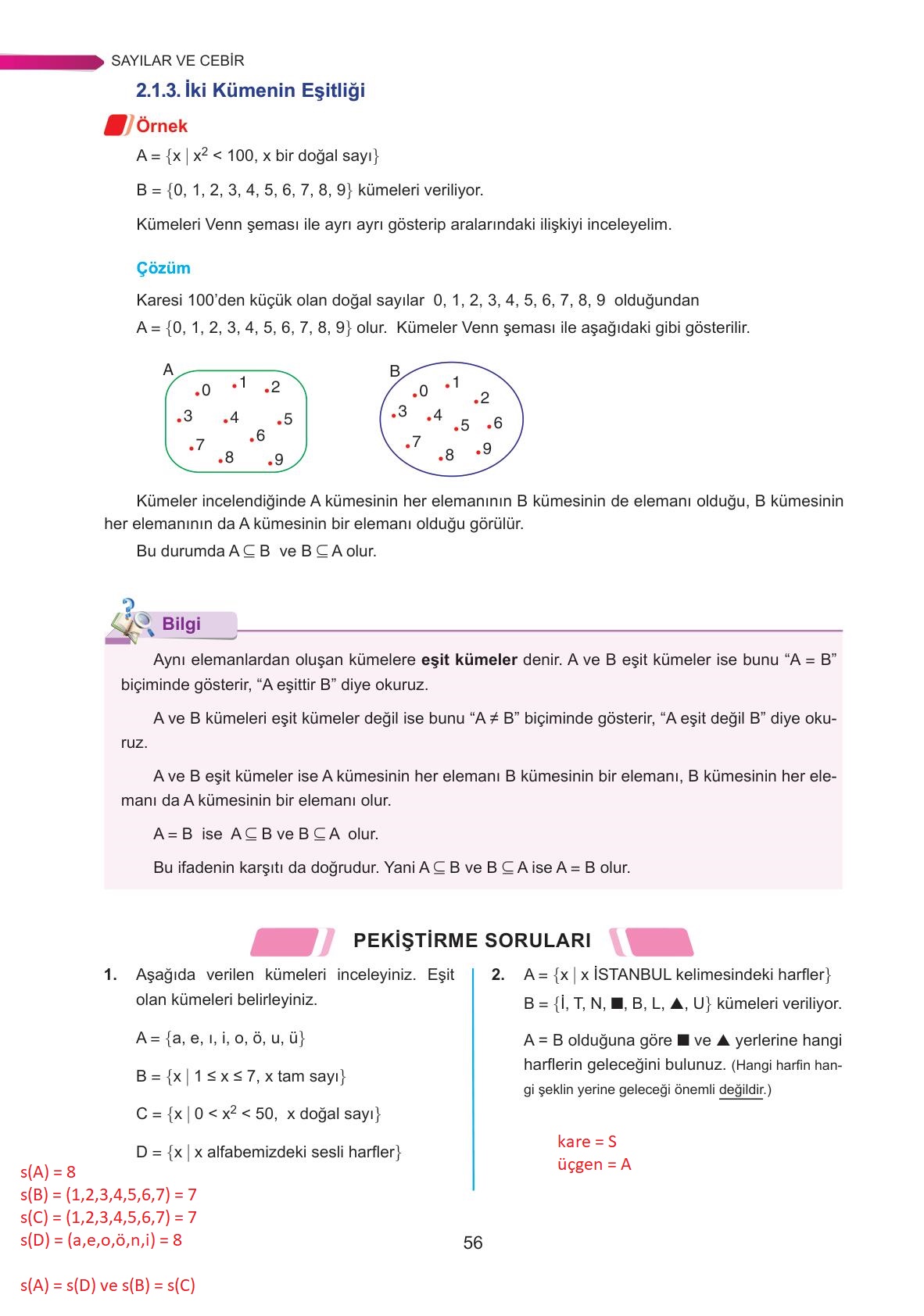 9. Sınıf Ata Yayınları Matematik Ders Kitabı Sayfa 56 Cevapları