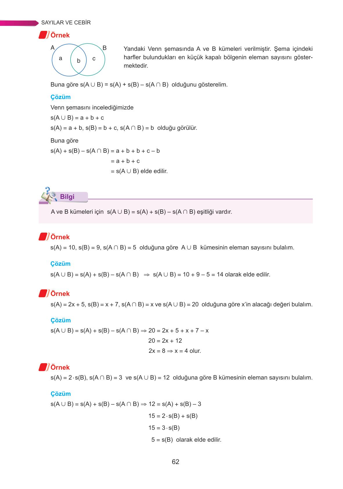 9. Sınıf Ata Yayınları Matematik Ders Kitabı Sayfa 62 Cevapları