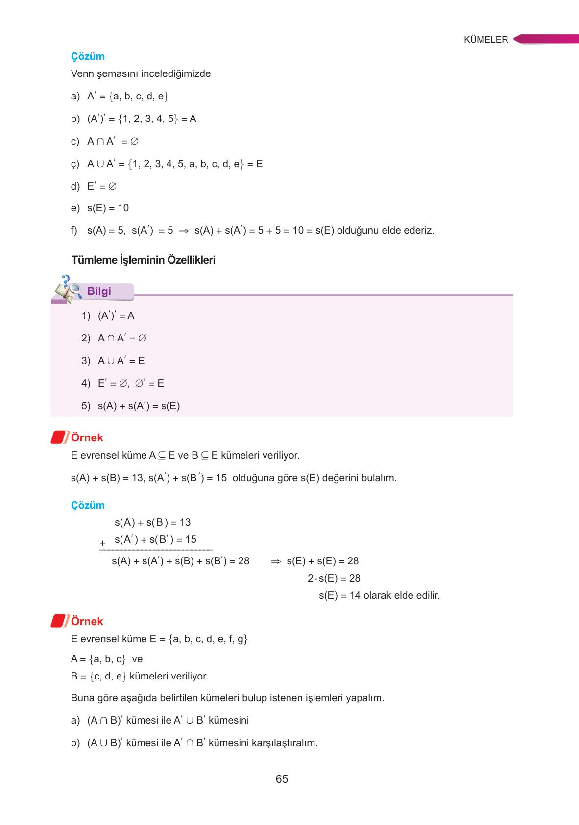 9. Sınıf Ata Yayınları Matematik Ders Kitabı Sayfa 65 Cevapları