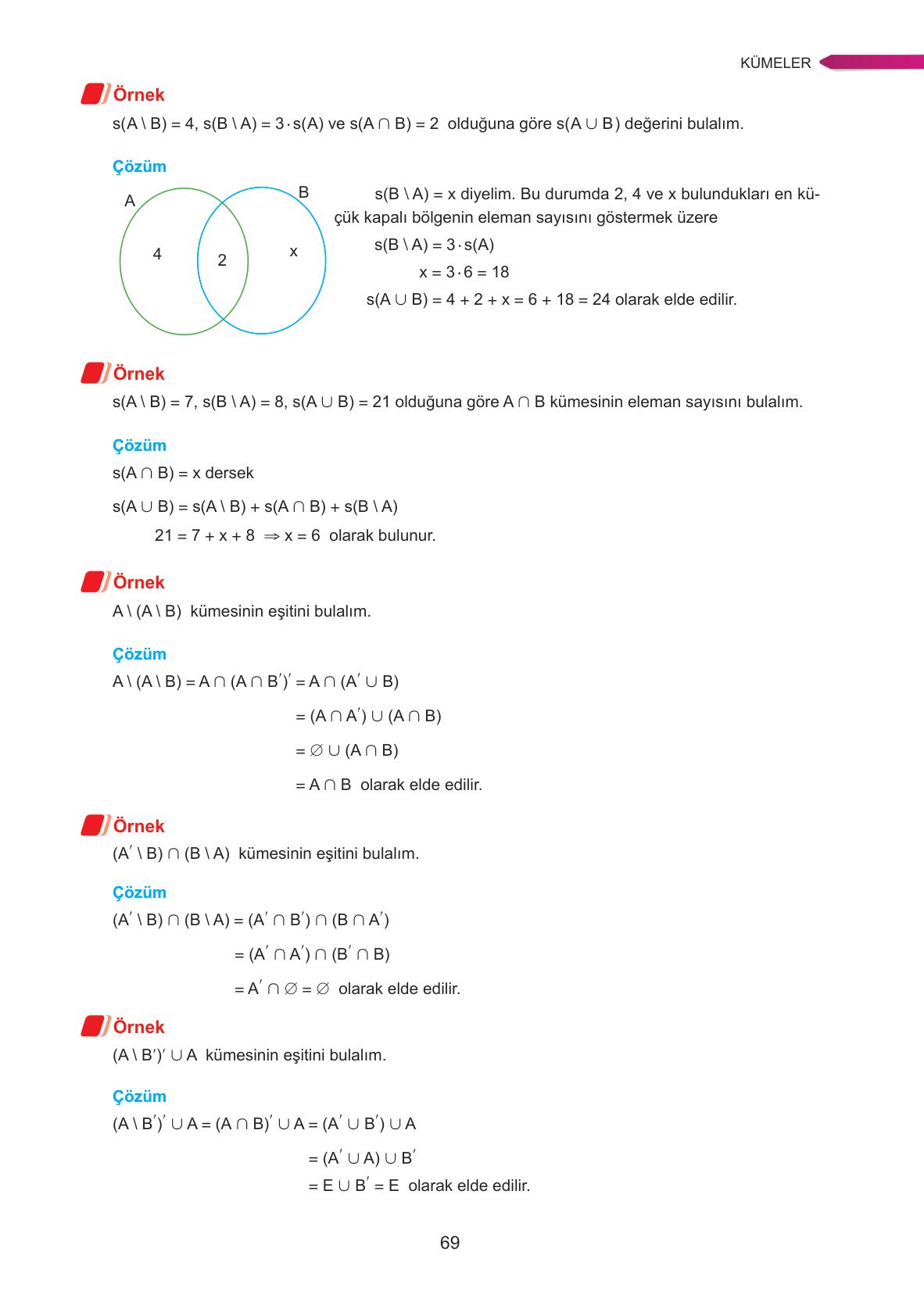 9. Sınıf Ata Yayınları Matematik Ders Kitabı Sayfa 69 Cevapları