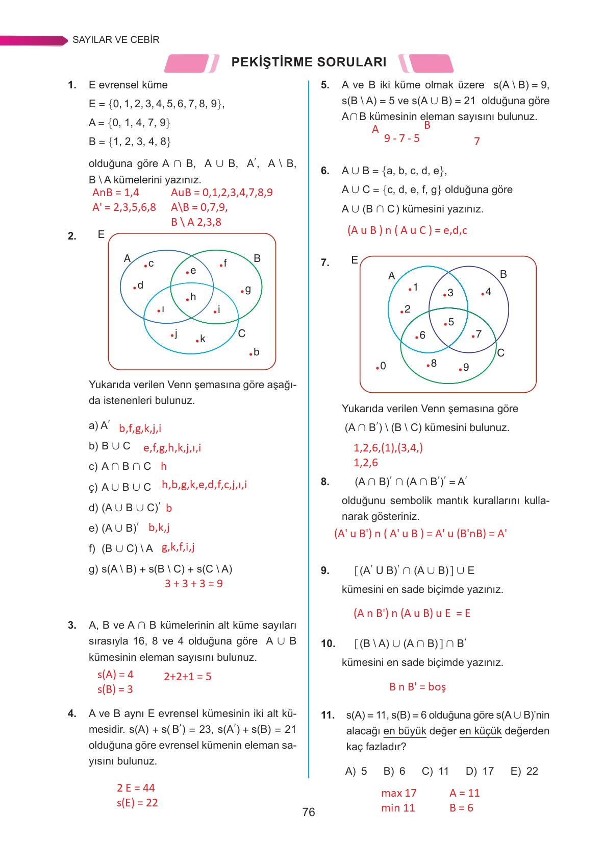 9. Sınıf Ata Yayınları Matematik Ders Kitabı Sayfa 76 Cevapları