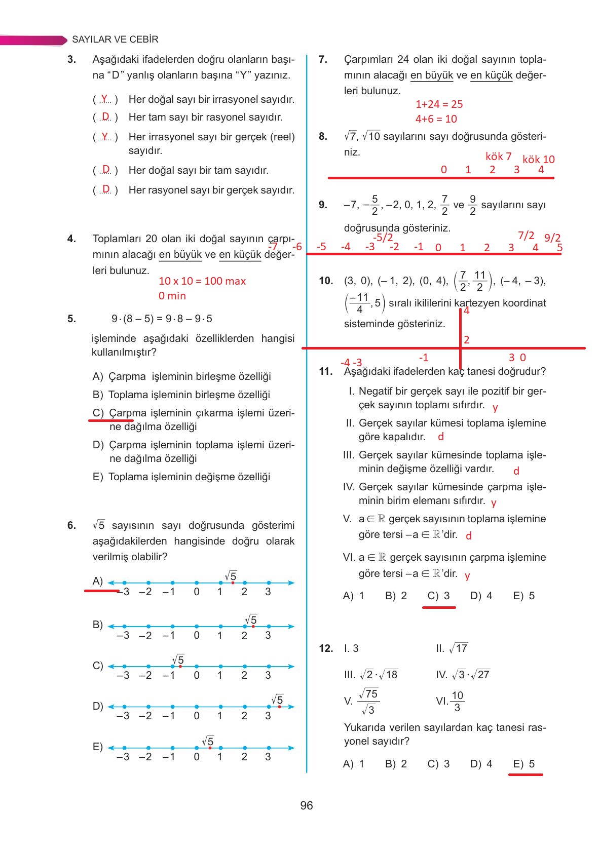9. Sınıf Ata Yayınları Matematik Ders Kitabı Sayfa 96 Cevapları