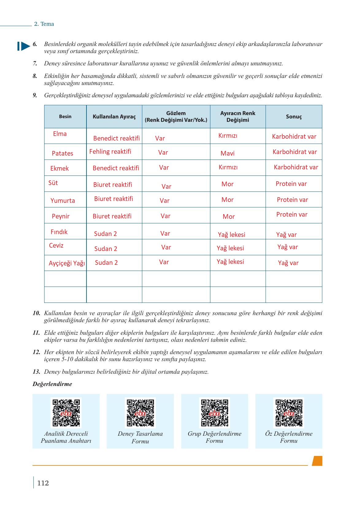 9. Sınıf Meb Yayınları Biyoloji Ders Kitabı Sayfa 112 Cevapları 9. Sınıf Meb Yayınları Biyoloji Ders Kitabı Sayfa 112 Cevapları