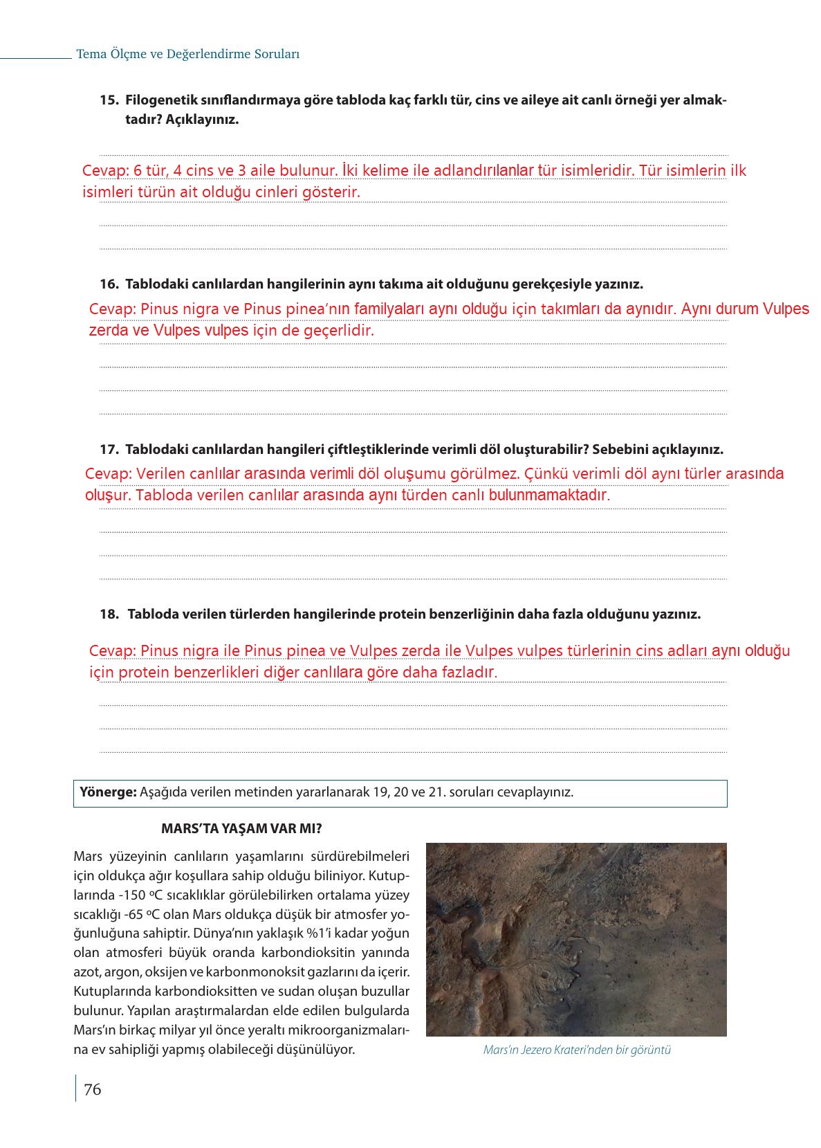9. Sınıf Meb Yayınları Biyoloji Ders Kitabı Sayfa 76 Cevapları