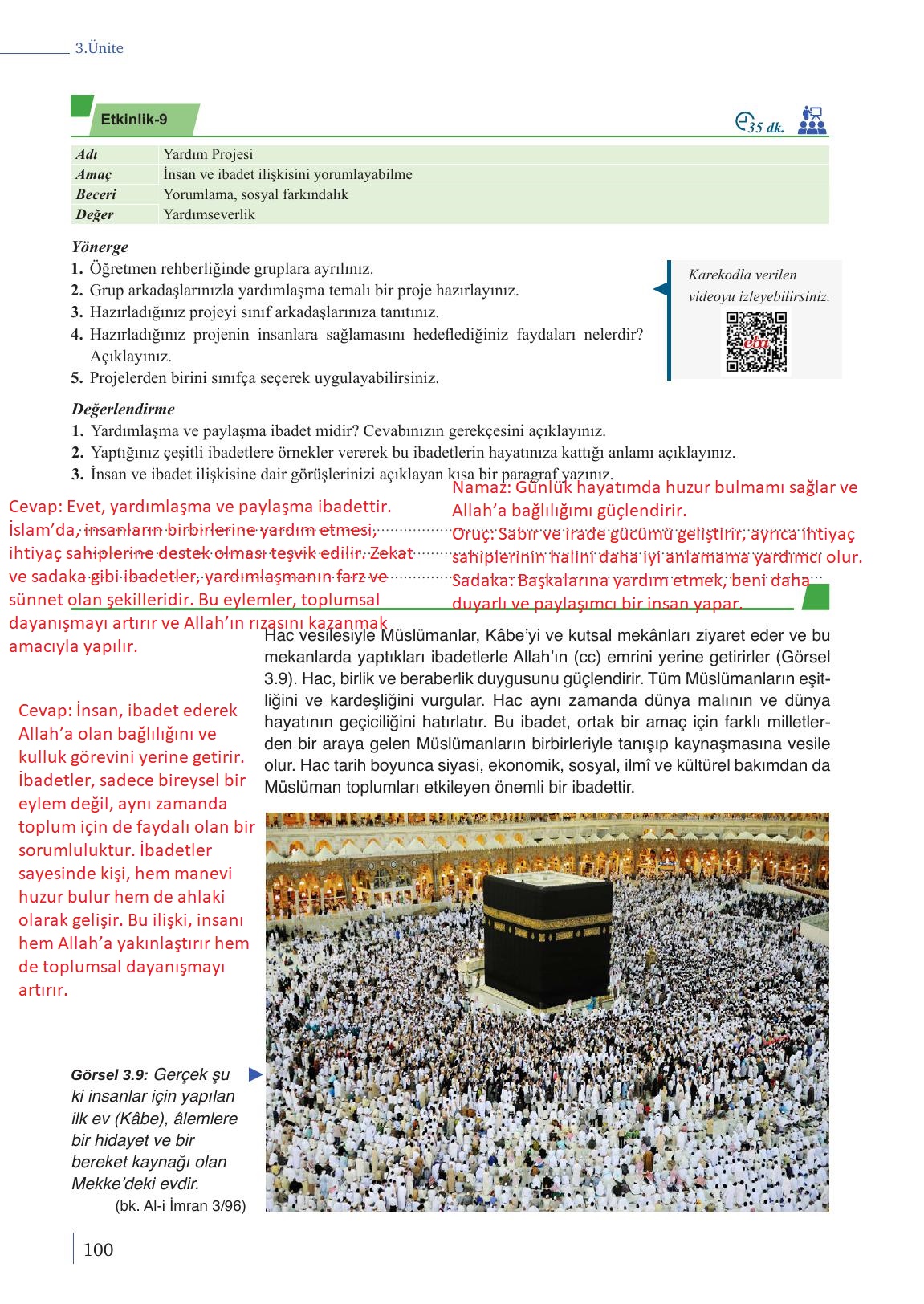 9. Sınıf Meb Yayınları Din Kültürü Ve Ahlak Bilgisi Ders Kitabı Sayfa 100 Cevapları