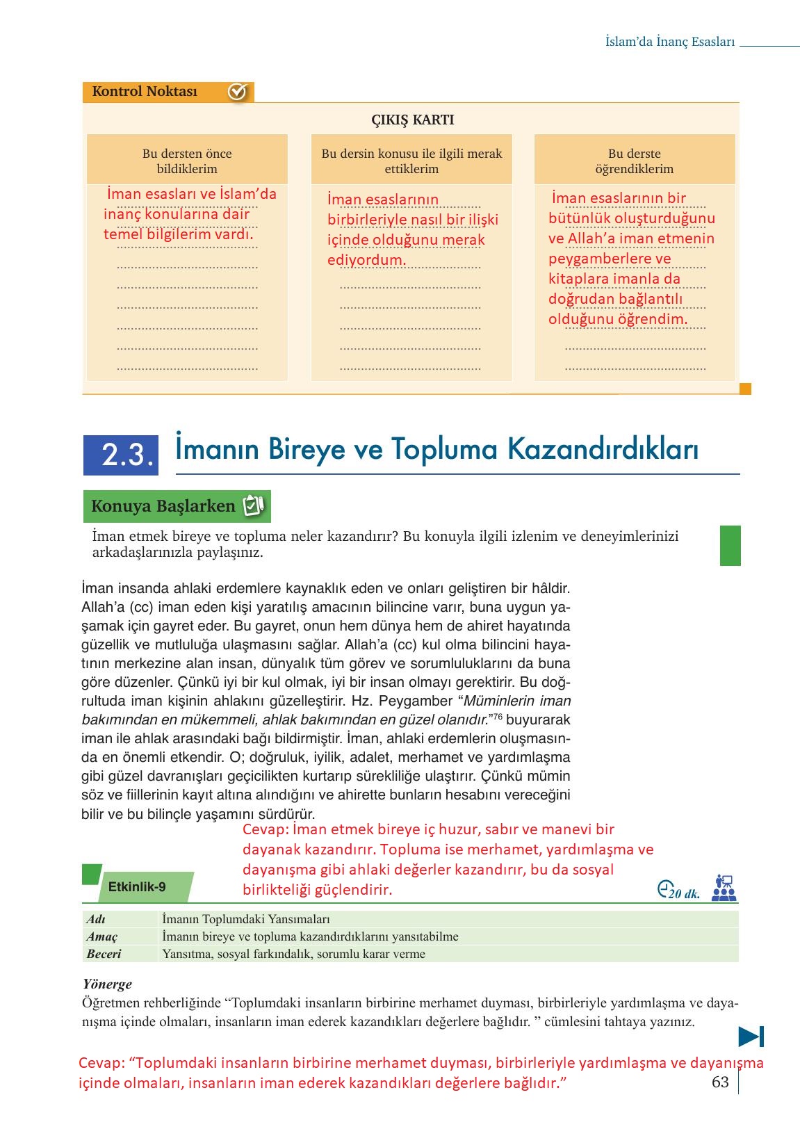 9. Sınıf Meb Yayınları Din Kültürü Ve Ahlak Bilgisi Ders Kitabı Sayfa 63 Cevapları